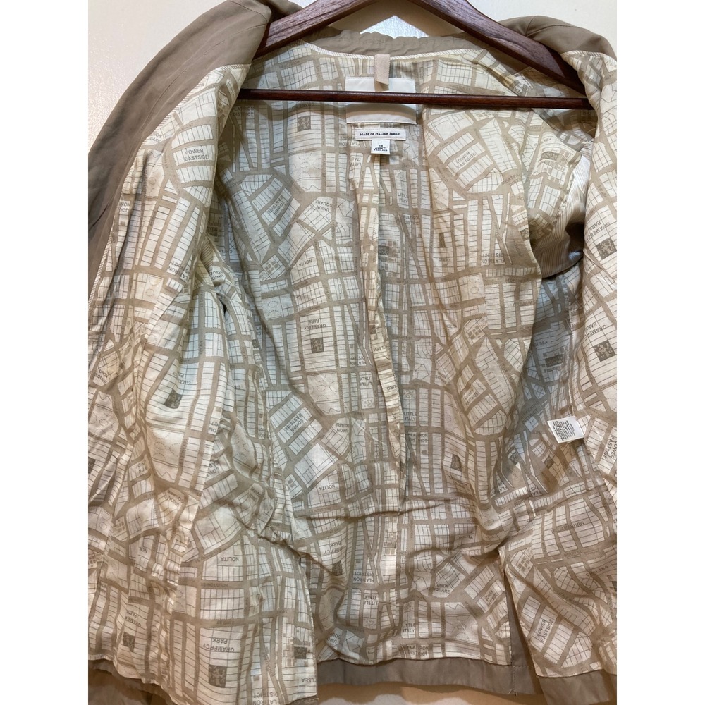 Banana Republic Blazer Women 14 Tan Italian Fabric Map Print Lined Office Career - Picture 7 of 11